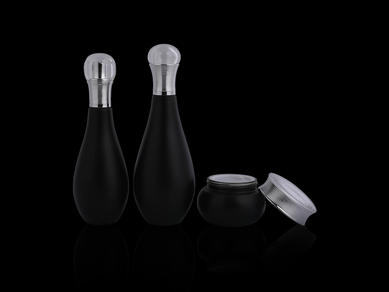 Black Frosted Premium Cosmetic Glass Bottle Set B09